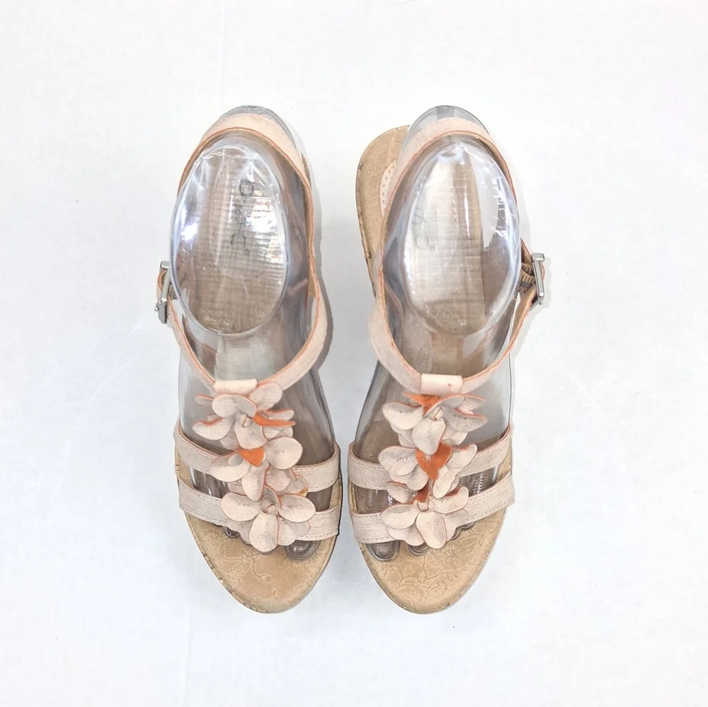 B.Ø.C Patsy Pale Pink Floral Cork Wegde Sandals